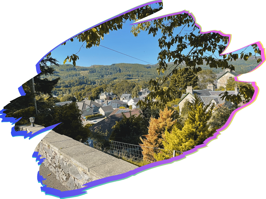 One of the views from Rosemount overlooking Pitlochry Town centre and scenery beyond.
